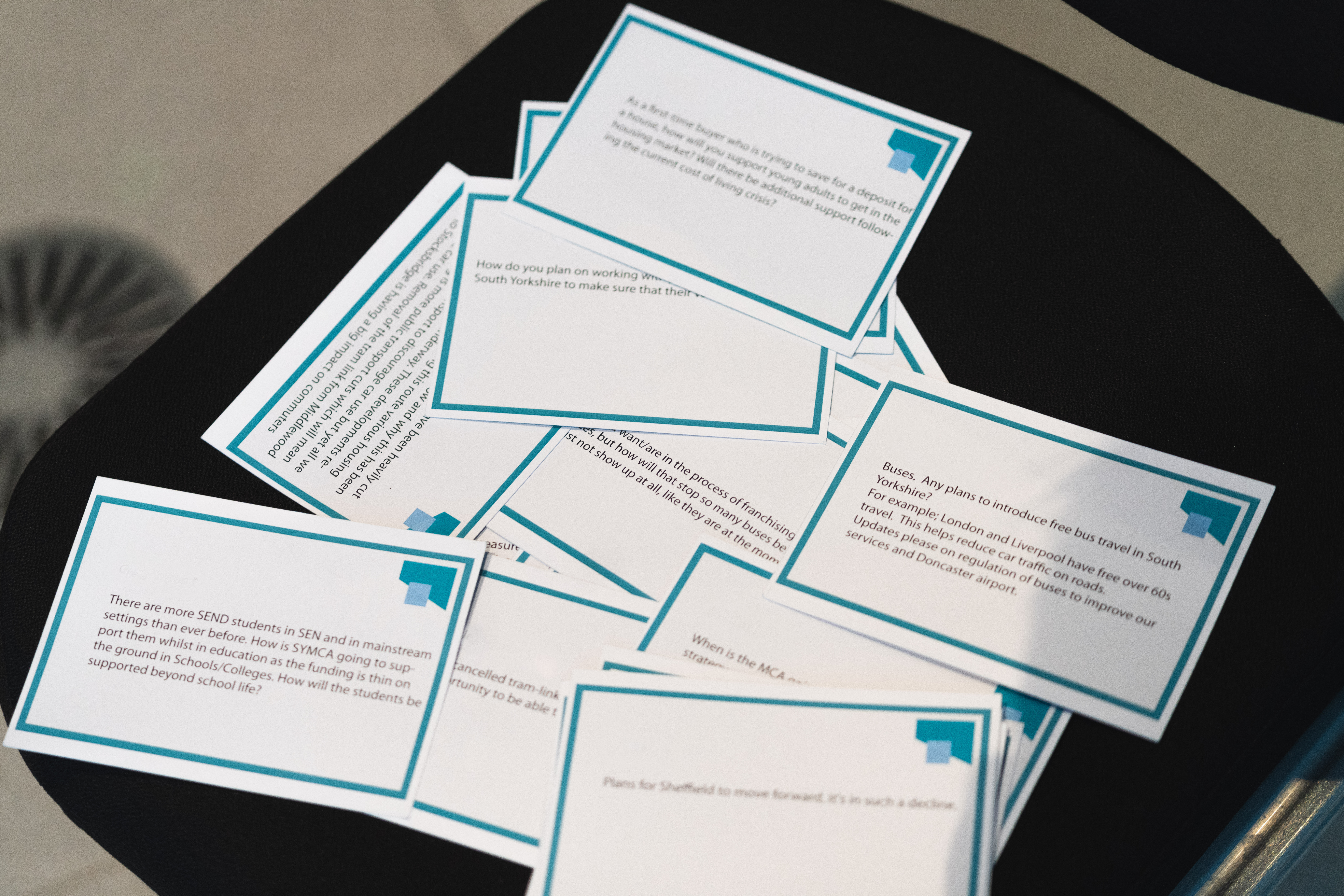 Question cards from the event