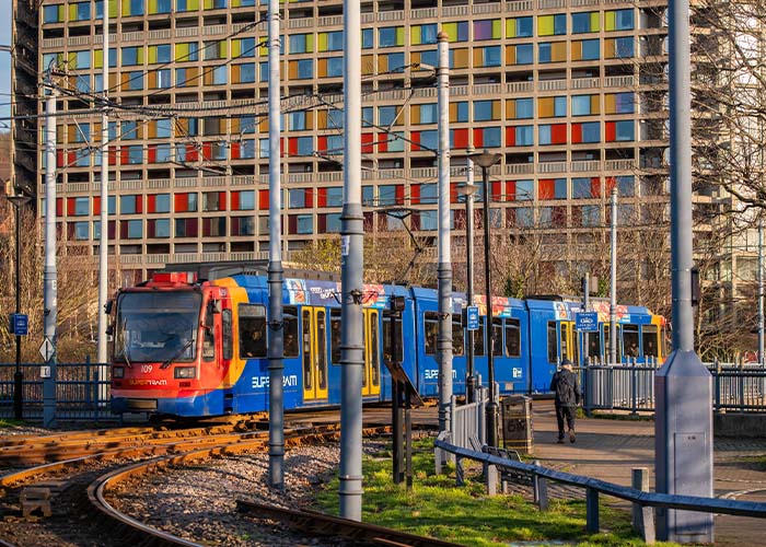 Supertram passing Park Hill flat