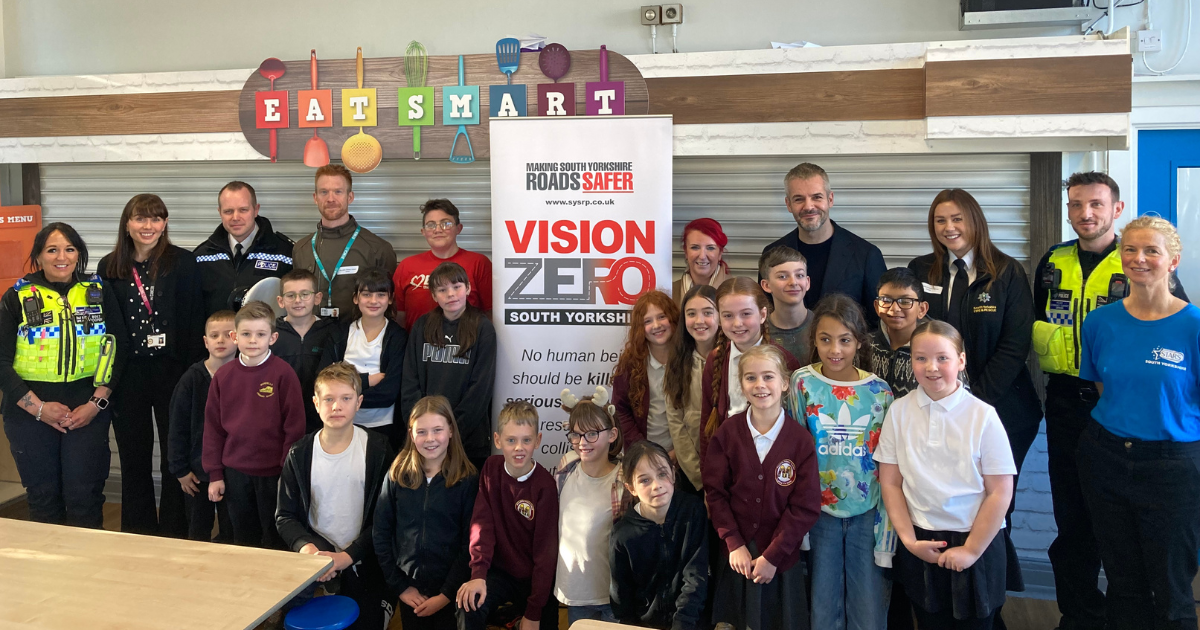 Oliver Coppard and Ed Clancy at Vision Zero Event with children and police officers