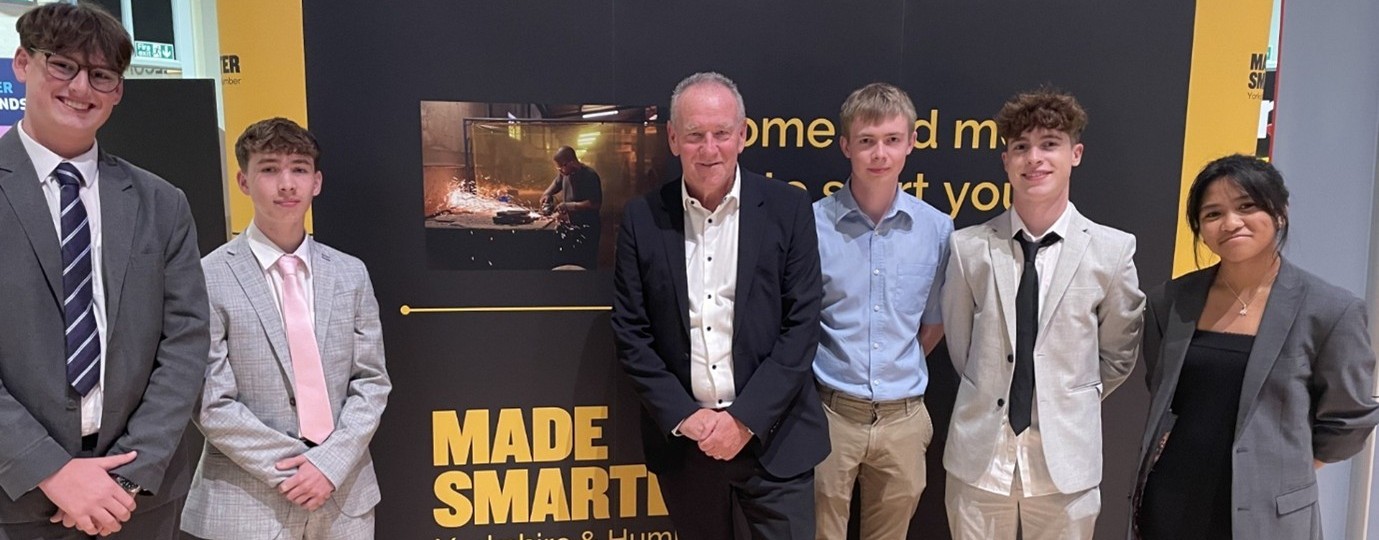Students from Scarborough UTC’s Unity Racing team photographed with Mike Pennington, Business Relationship Manager for the Made Smarter Yorkshire & Humber Programme