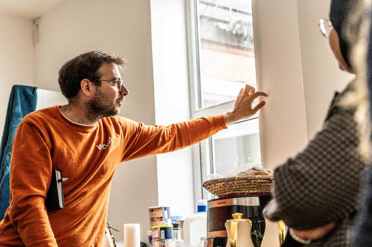 A man inside the Let Zero Show Home on the open day