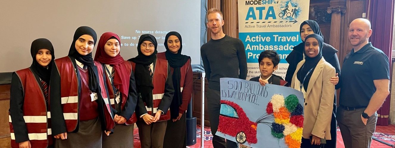 Astrea Academy Active Travel Ambassadors at the Modeshift STARS event with South Yorkshire’s Active Travel Commissioner Ed Clancy OBE. 