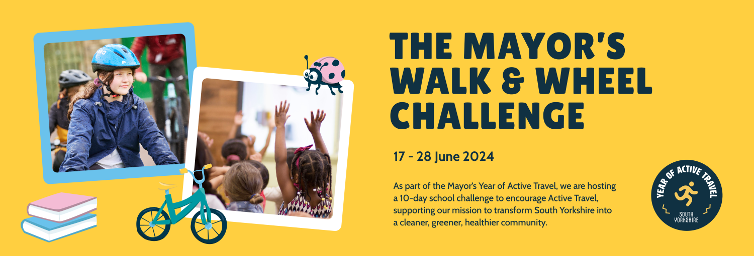 Children cycling and message of the walk and wheels challenge covered in main website text