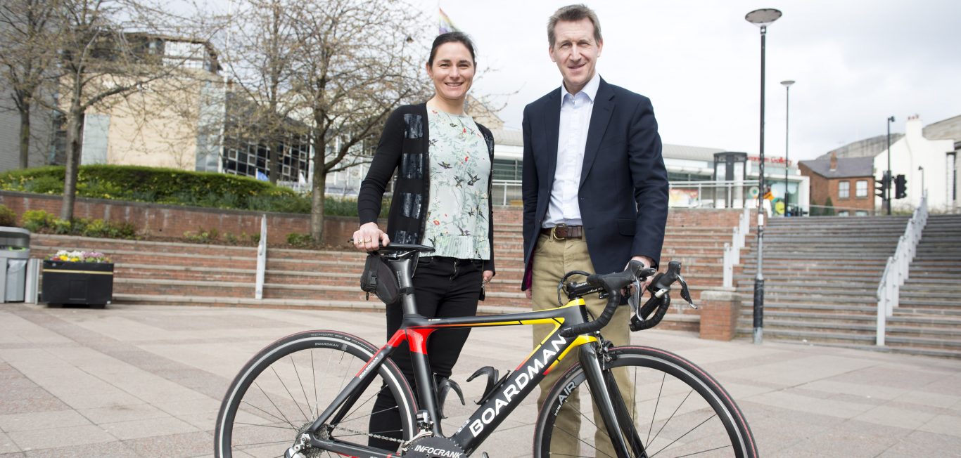 Dan Jarvis poses with a bike